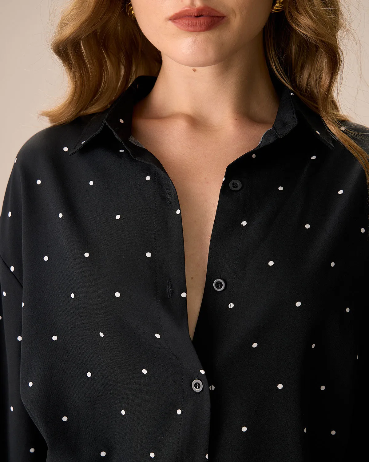 Women's Black Polka Dot Long Sleeve Shirt sold by rihoas product image thumbnail 2