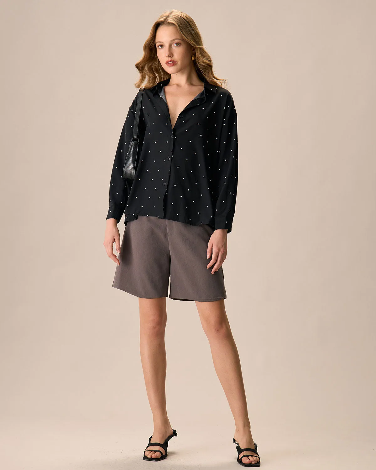 Women's Black Polka Dot Long Sleeve Shirt sold by rihoas product image thumbnail 4