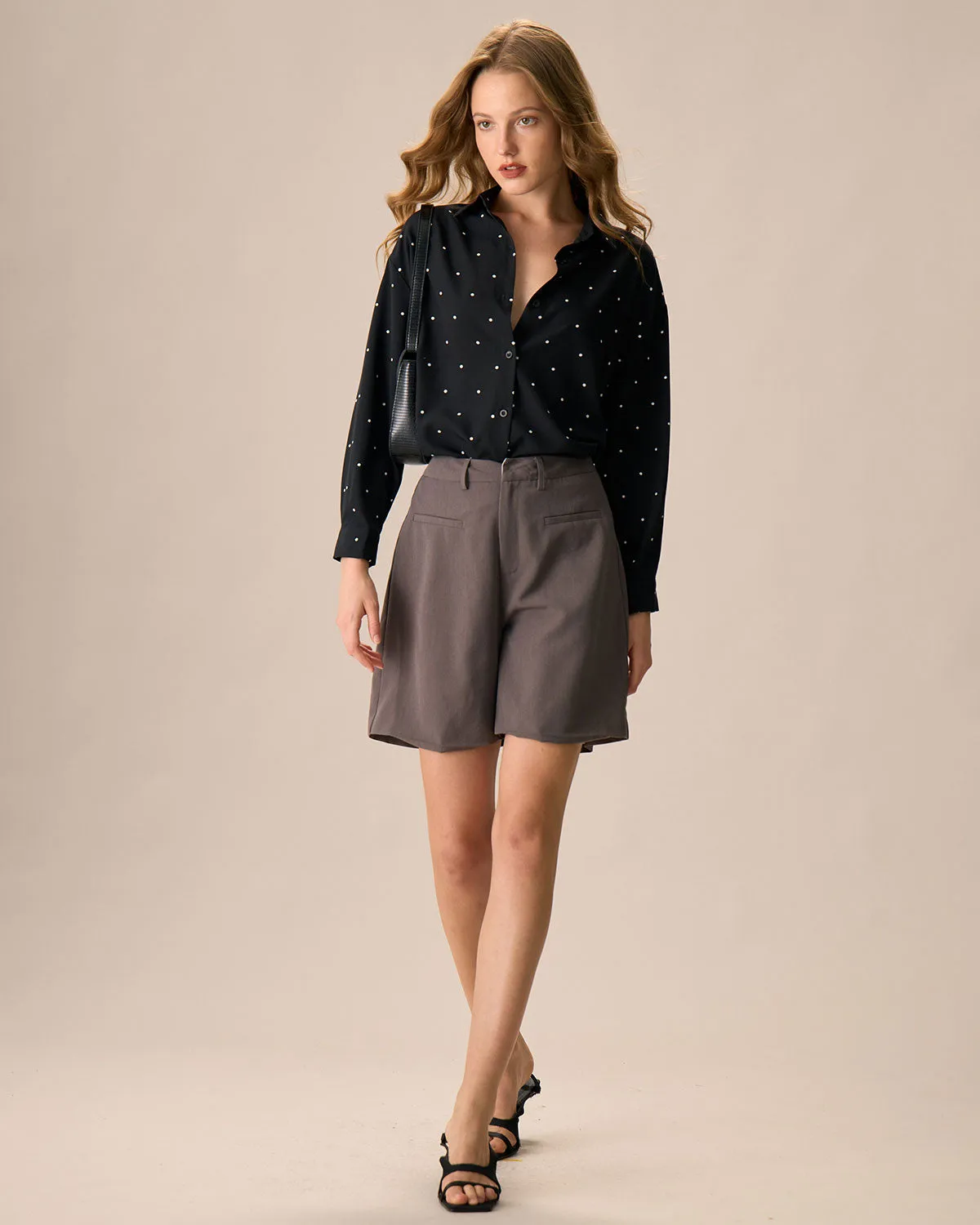 Women's Black Polka Dot Long Sleeve Shirt sold by rihoas product image thumbnail 3