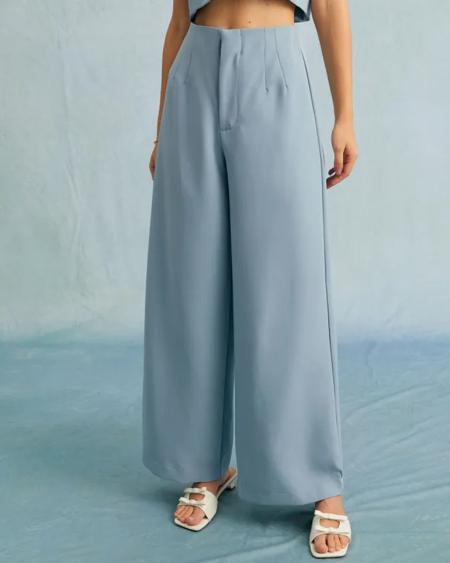The Blue High Waisted Zipper Straight Pants sold by rihoas