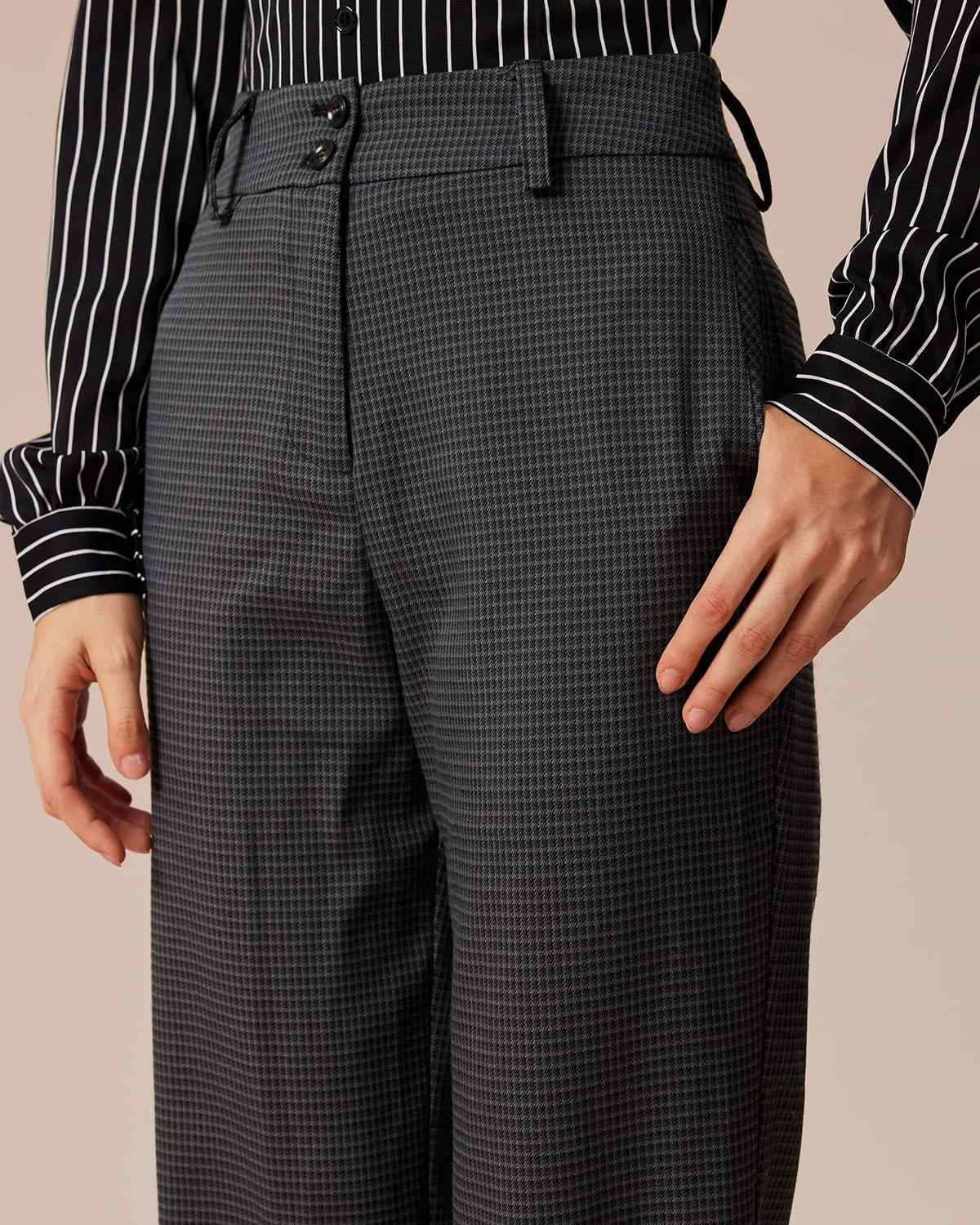 The Grey Houndstooth Straight Leg Pants sold by rihoas product image thumbnail 3