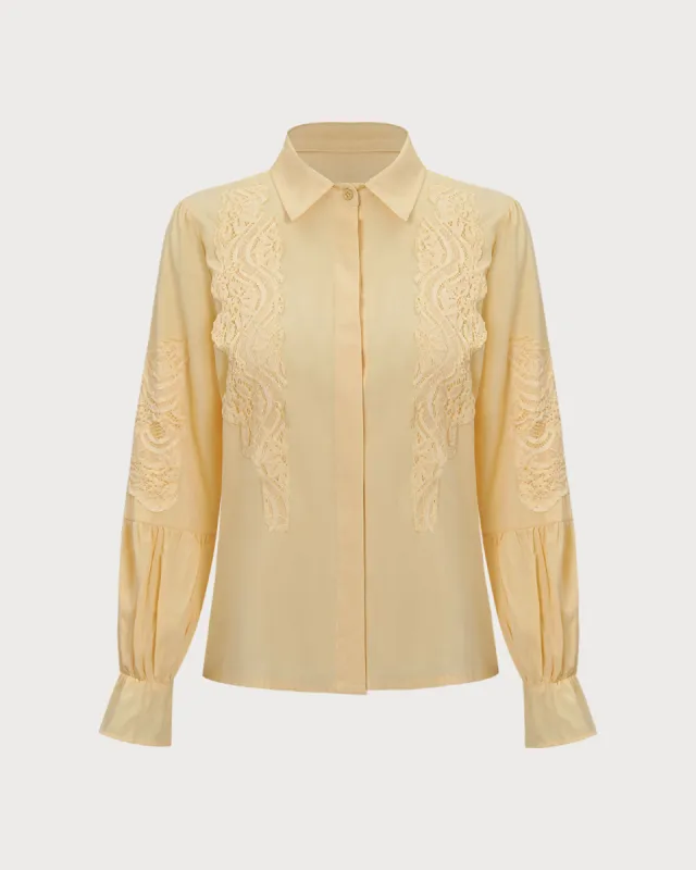 The Yellow Lapel Button Balloon Sleeve Shirt sold by rihoas