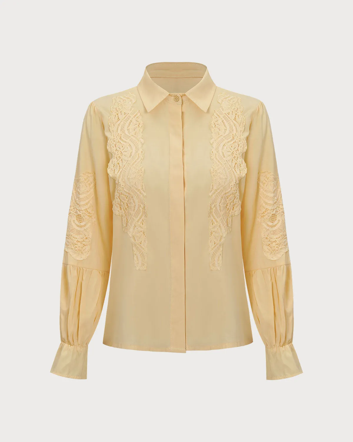 The Yellow Lapel Button Balloon Sleeve Shirt sold by rihoas