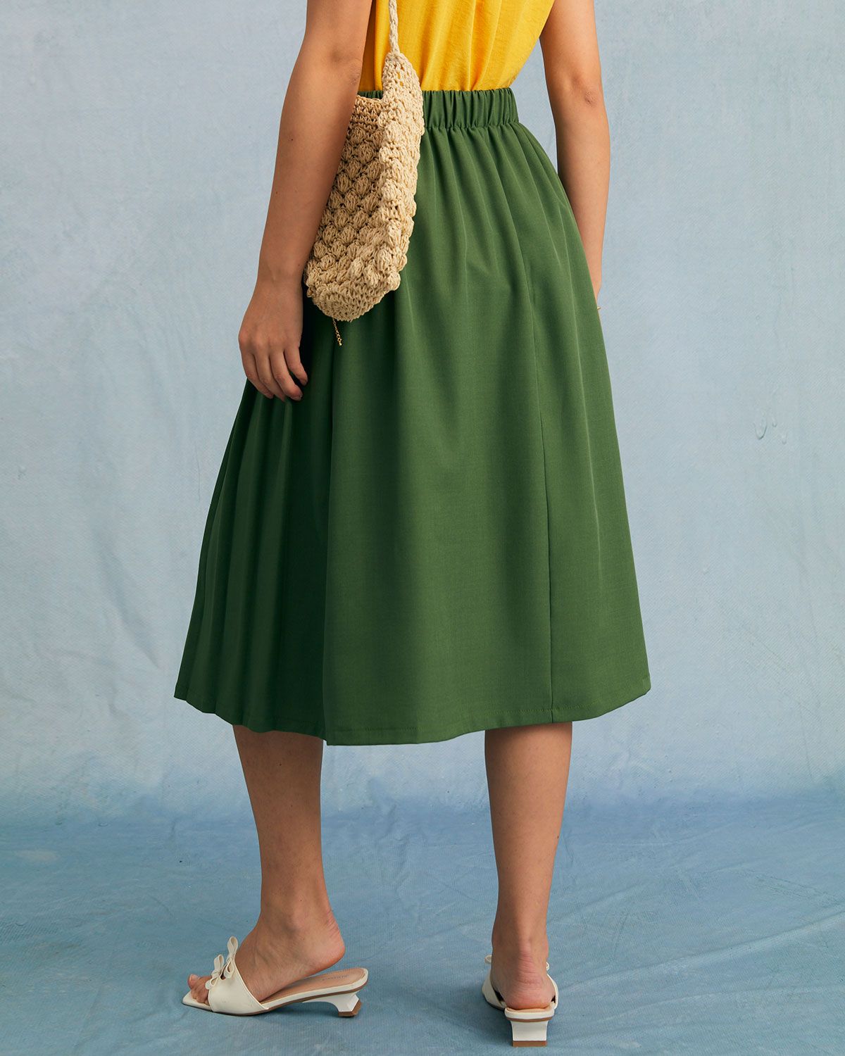 The Green High Waisted Pleated Midi Skirt sold by rihoas product image thumbnail 4