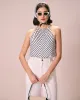 The Black Ruched Striped Halter Top sold by rihoas