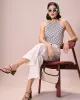 The Black Ruched Striped Halter Top sold by rihoas