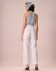 The Black Ruched Striped Halter Top sold by rihoas