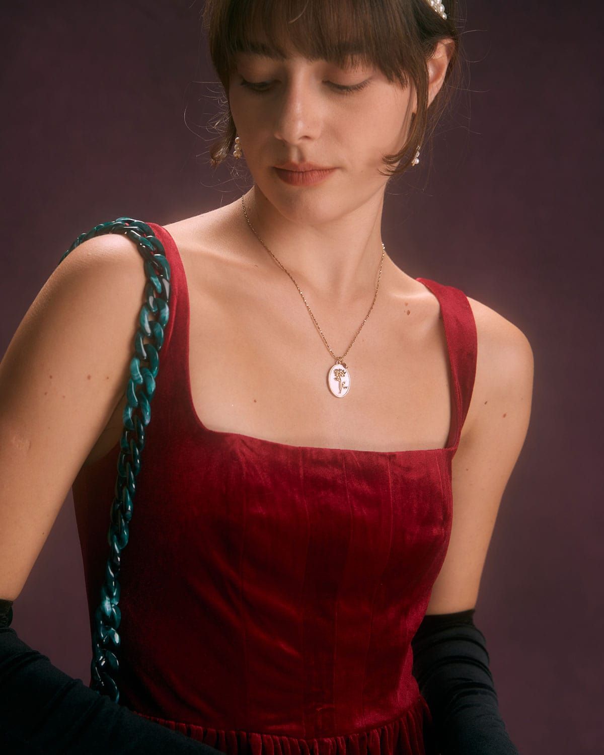 The Red Square Neck A-Line Velvet Mini Dress sold by rihoas product image thumbnail 5