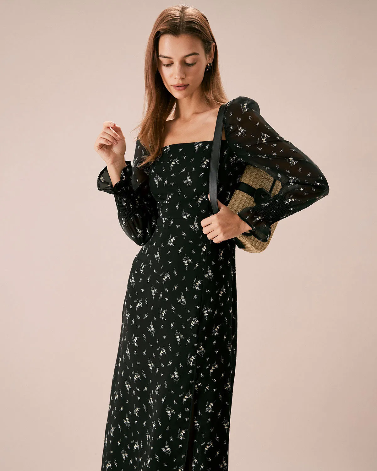 The Black Square Neck Floral Maxi Dress sold by rihoas product image thumbnail 3