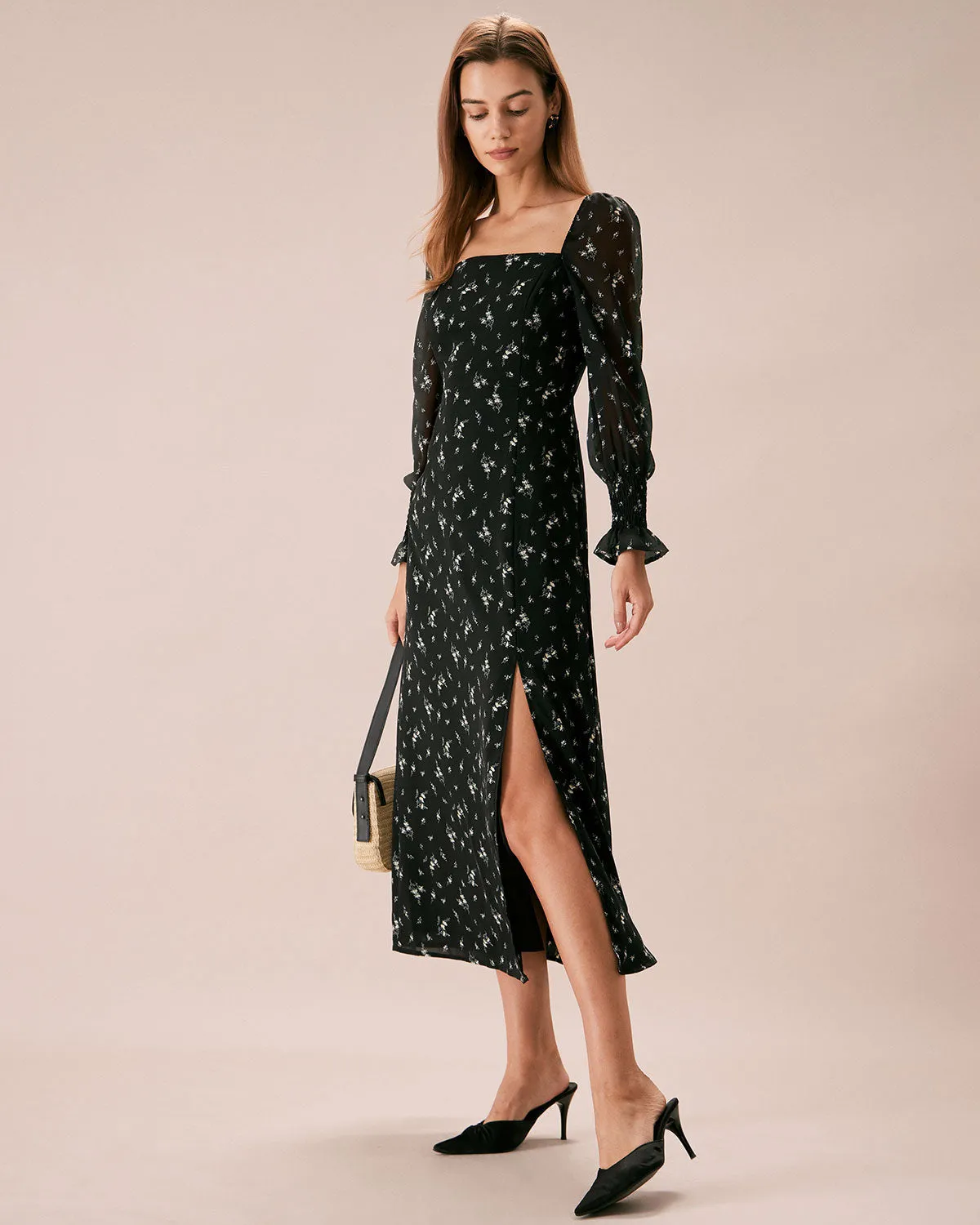 The Black Square Neck Floral Maxi Dress sold by rihoas product image thumbnail 4