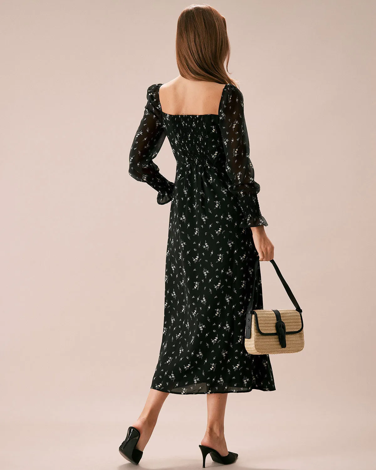 The Black Square Neck Floral Maxi Dress sold by rihoas product image thumbnail 5