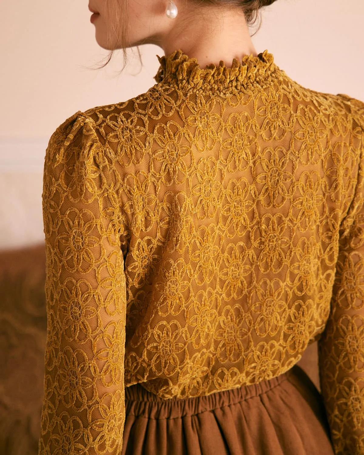 The Yellow Mock Neck See Through Knit Top sold by rihoas product image thumbnail 5
