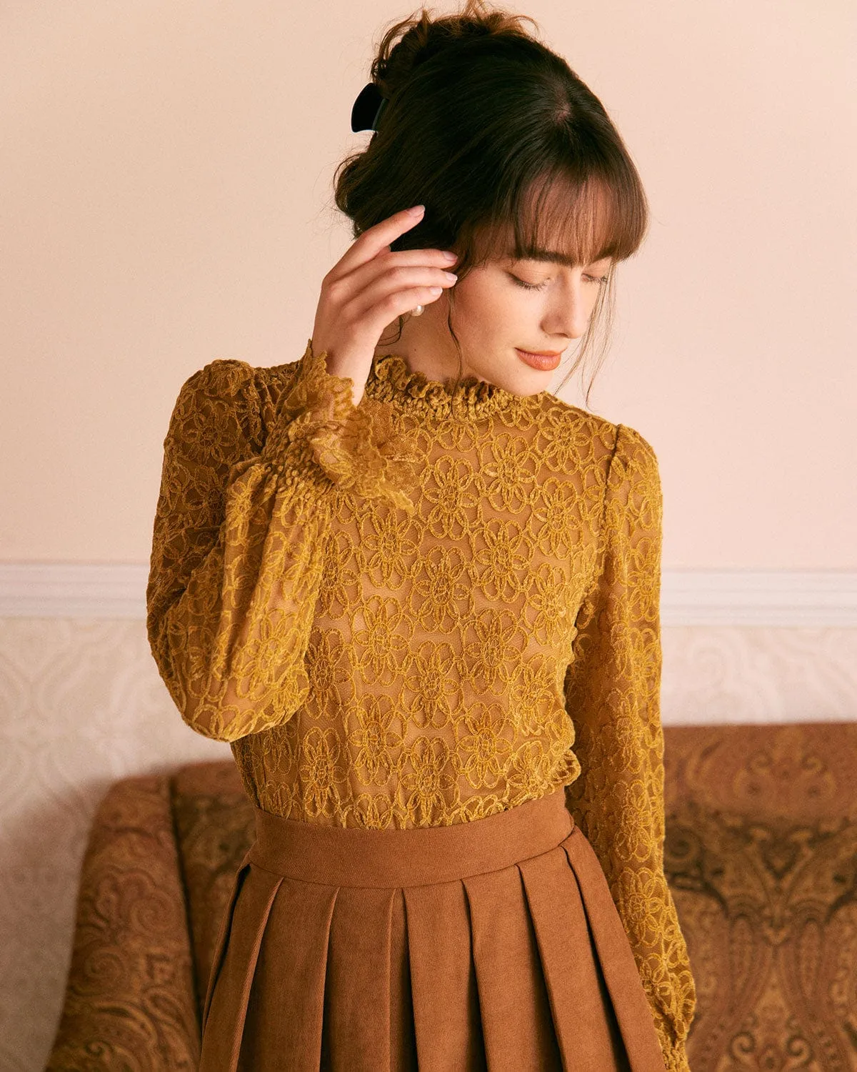 The Yellow Mock Neck See Through Knit Top sold by rihoas product image thumbnail 3