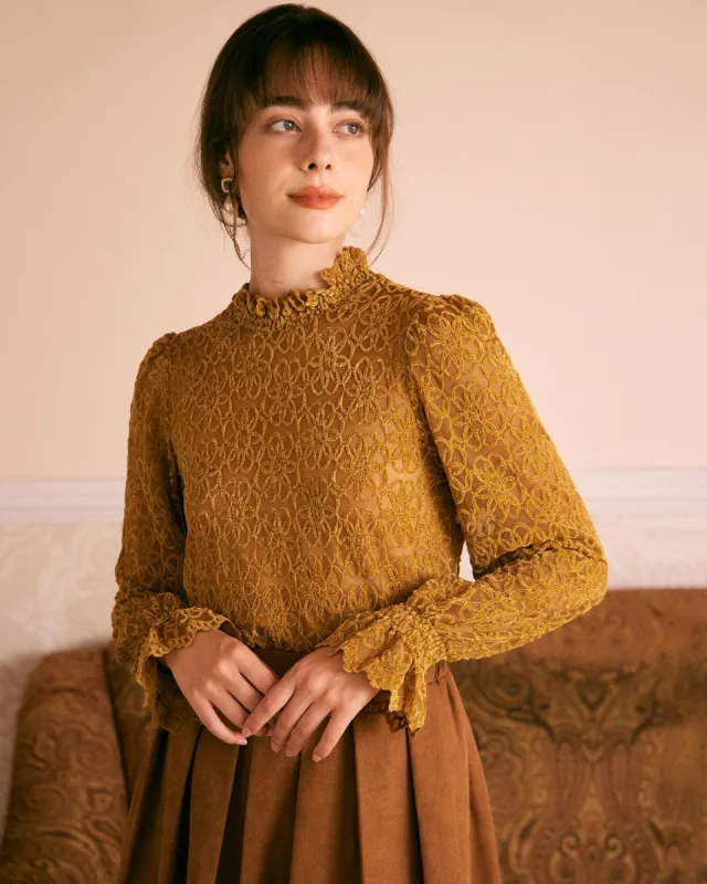 The Yellow Mock Neck See Through Knit Top sold by rihoas