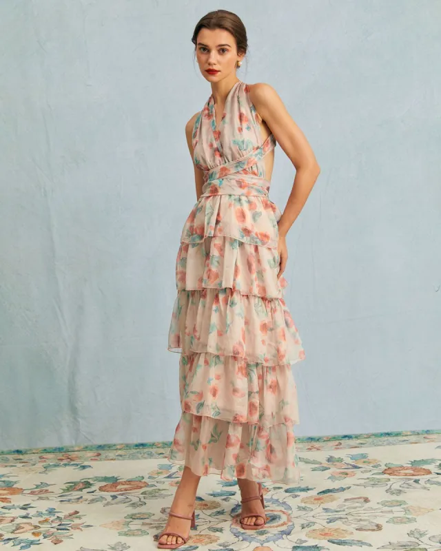 The Multi V Neck Layered Sheer Mesh Maxi Dress sold by rihoas