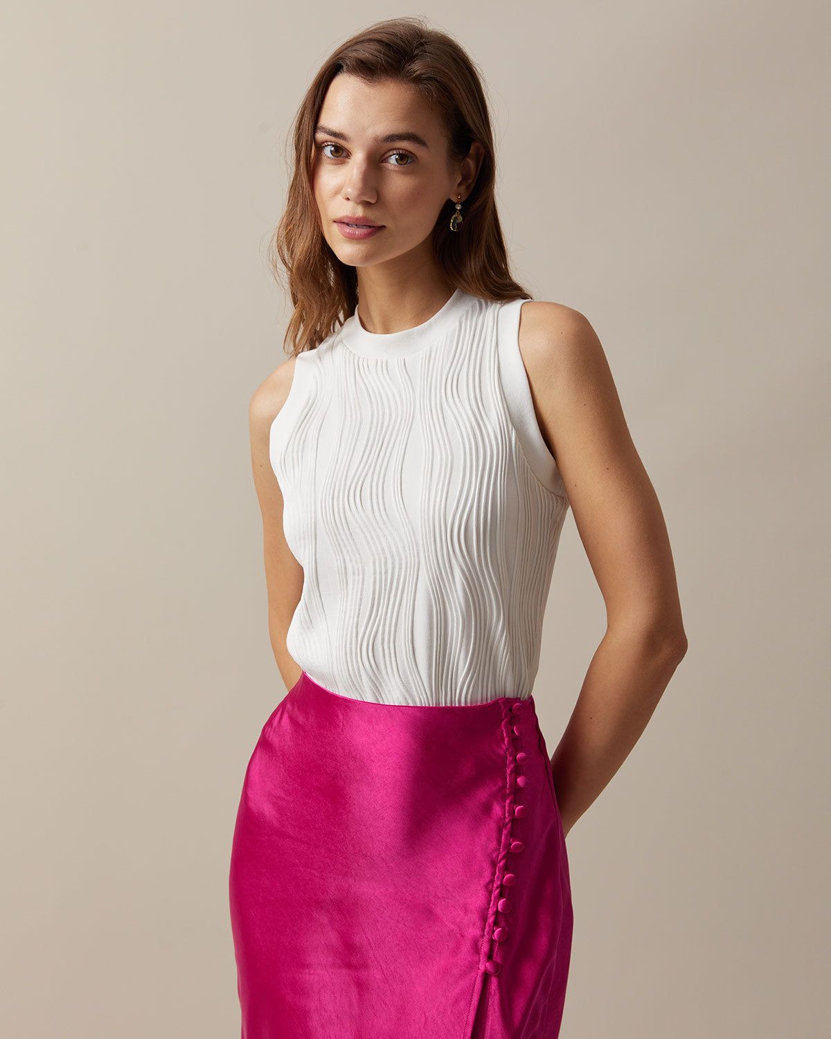 The White Wave Textured Sleeveless Tank Top sold by rihoas