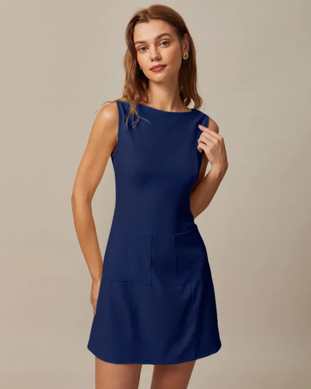 The Navy Boat Neck Cutout Mini Dress sold by rihoas