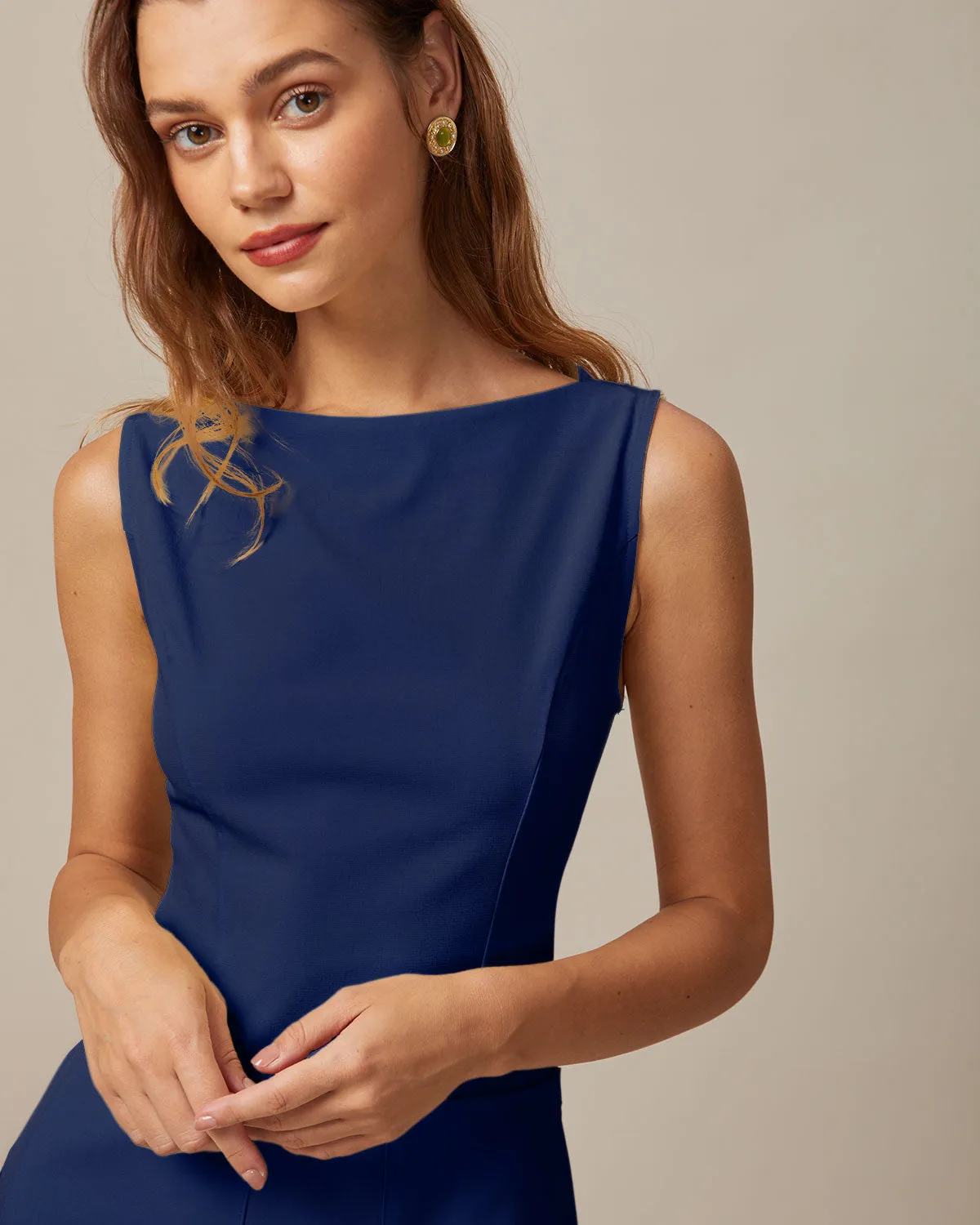 The Navy Boat Neck Cutout Mini Dress sold by rihoas product image thumbnail 2