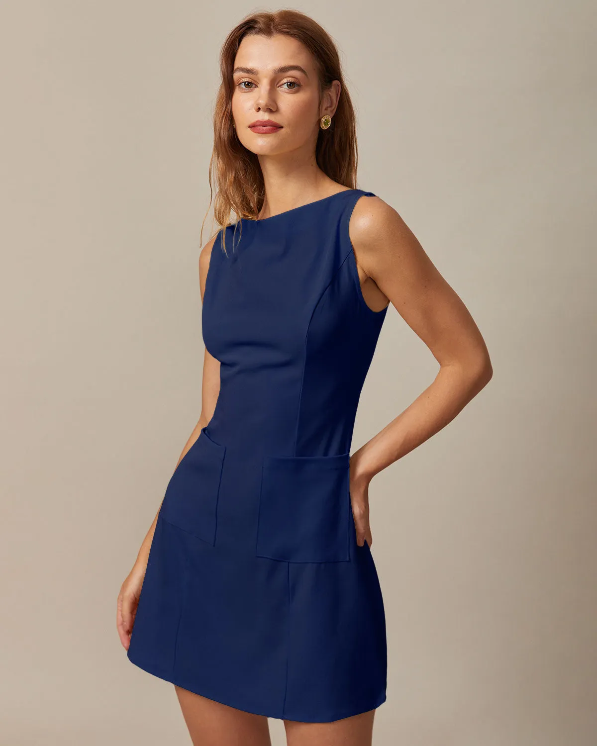 The Navy Boat Neck Cutout Mini Dress sold by rihoas product image thumbnail 3