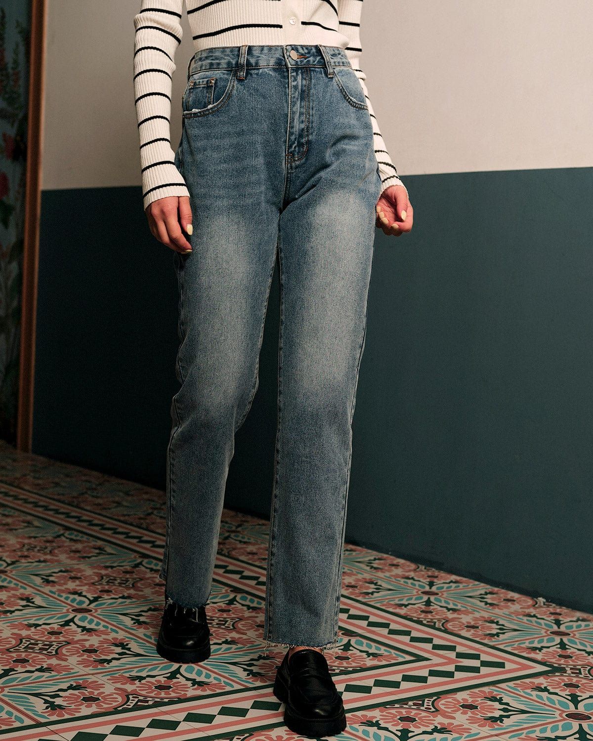 The High Waisted Straight Leg Jeans sold by rihoas