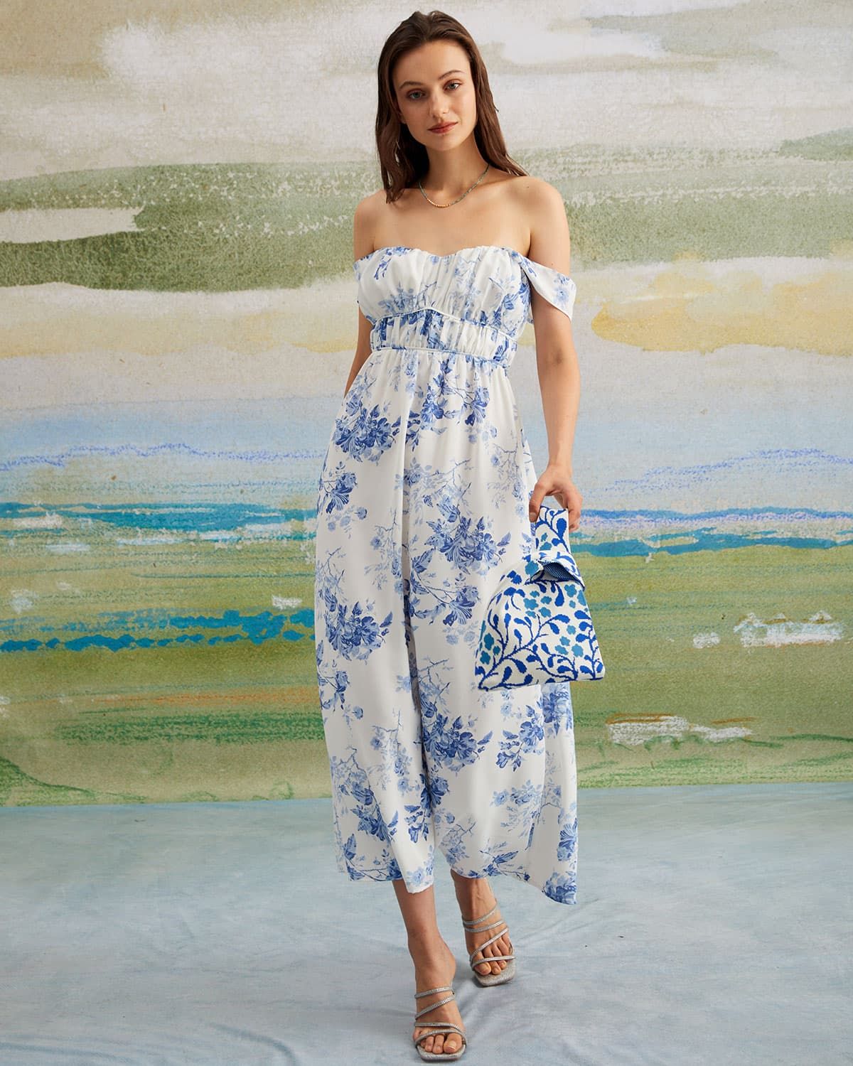 The Blue Sweetheart Neck Ruched Maxi Dress sold by rihoas product image thumbnail 5