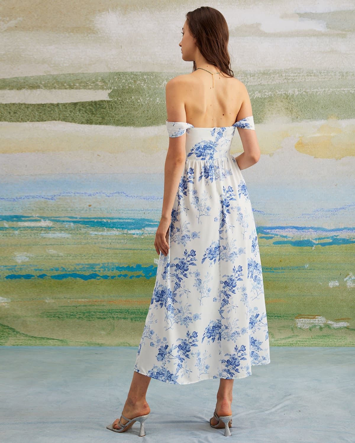 The Blue Sweetheart Neck Ruched Maxi Dress sold by rihoas product image thumbnail 6