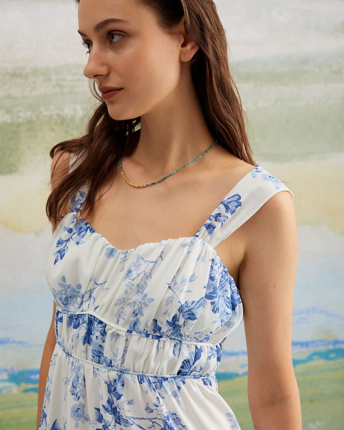 The Blue Sweetheart Neck Ruched Maxi Dress sold by rihoas product image thumbnail 4