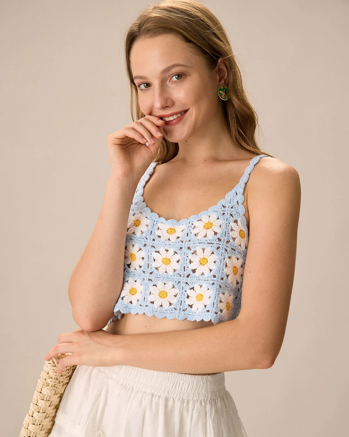 Women's Floral Cropped Knitted Cami Top sold by rihoas product image thumbnail 3
