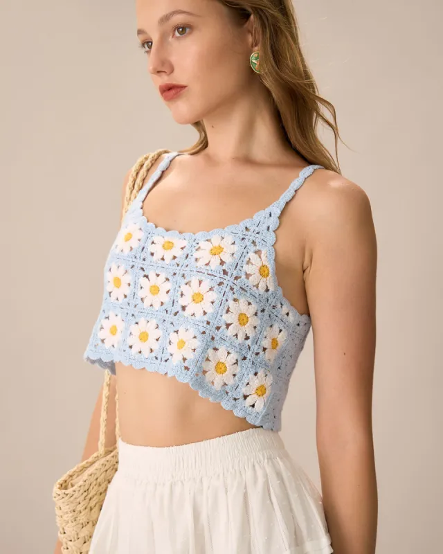 Women's Floral Cropped Knitted Cami Top sold by rihoas