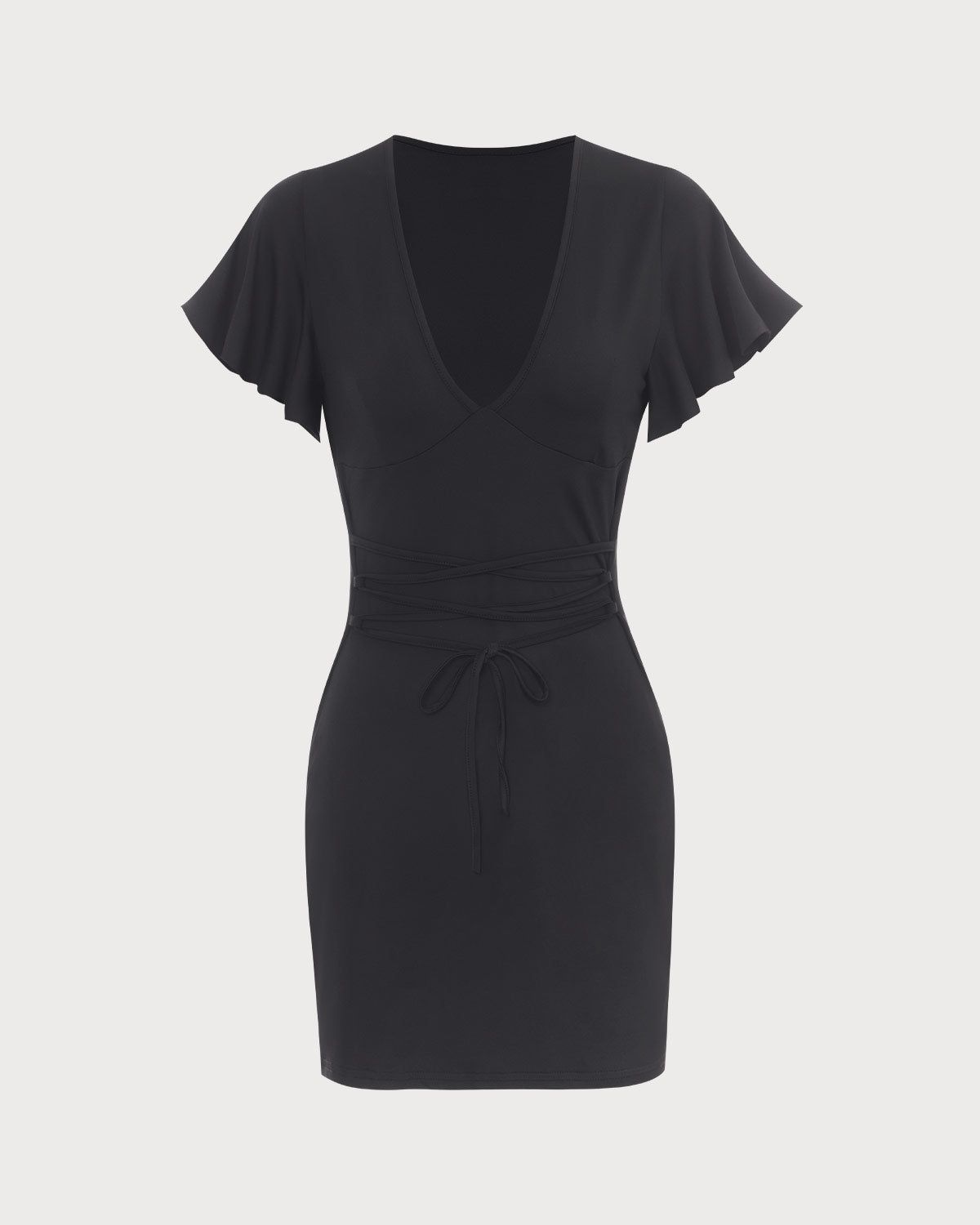 The Black V Neck Butterfly Sleeve Bodycon Flounce Mini Dress sold by rihoas