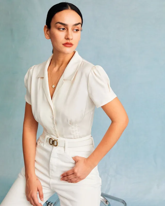 The Apricot V Neck Pleated Button Blouse sold by rihoas