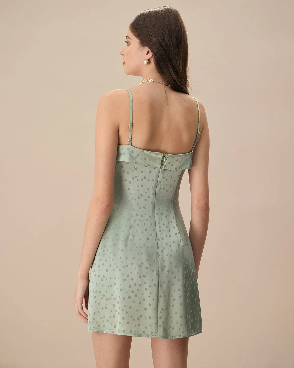 The Green Polka Dot Slip Mini Dress sold by rihoas product image thumbnail 5