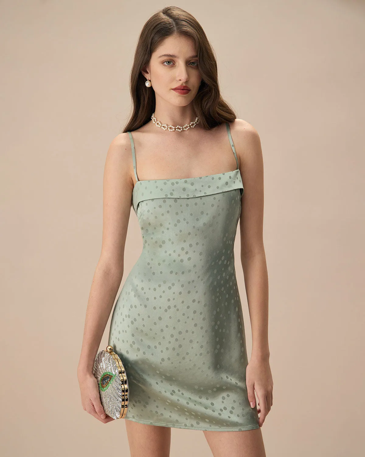 The Green Polka Dot Slip Mini Dress sold by rihoas