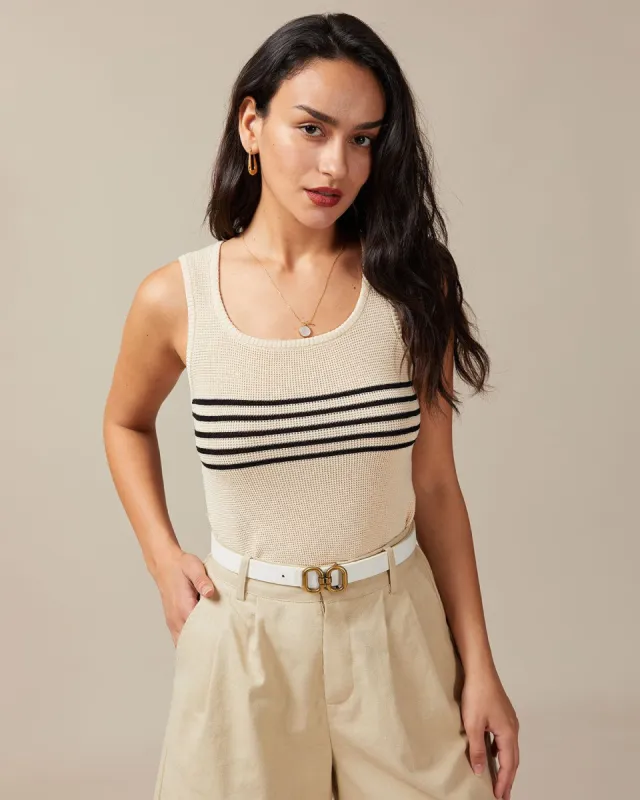 The Round Neck Striped Sleeveless Knit Tank Top sold by rihoas