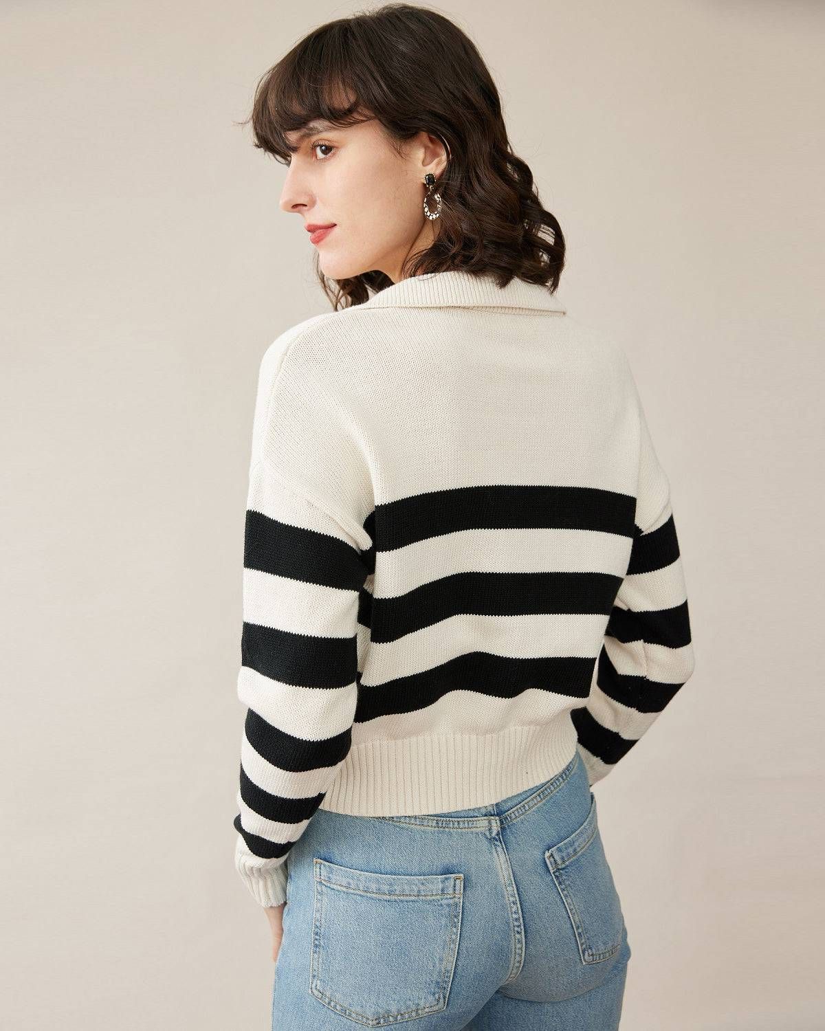 The Stripe Notched Collar Sweater sold by rihoas product image thumbnail 5