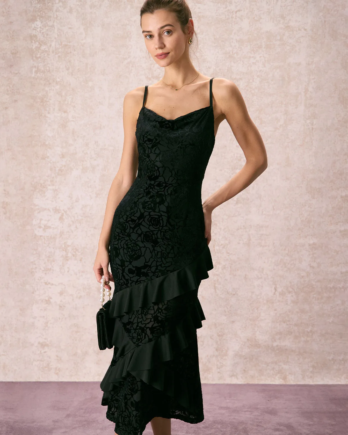 The Black V-Neck Ruffle Tiered Maxi Dress sold by rihoas product image thumbnail 4