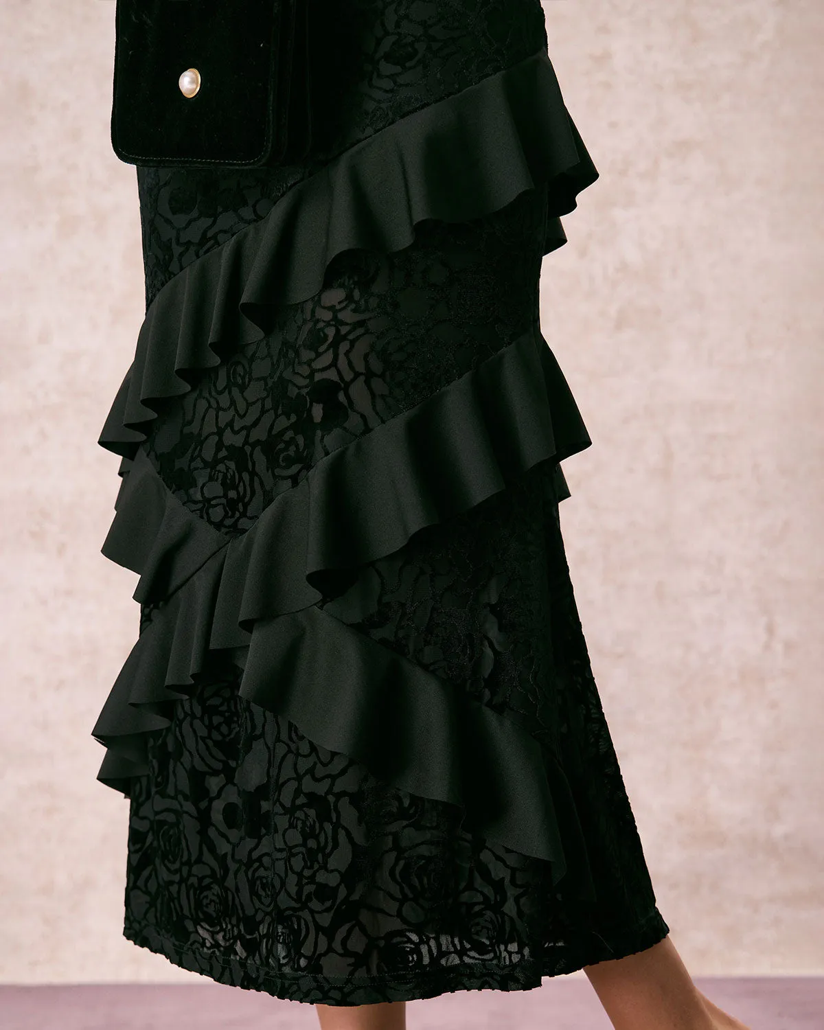 The Black V-Neck Ruffle Tiered Maxi Dress sold by rihoas product image thumbnail 3