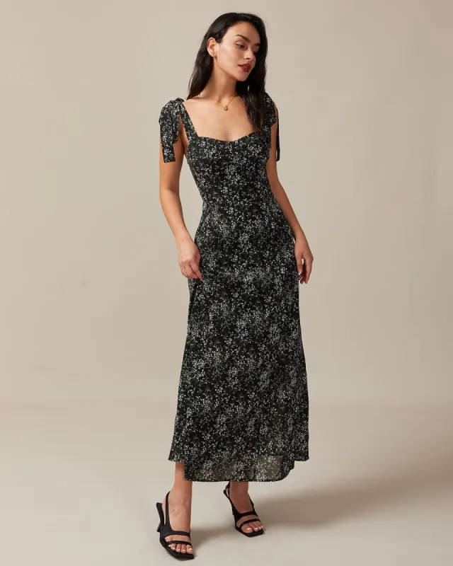 The Black Sweetheart Neck Floral Shirred Maxi Dress sold by rihoas