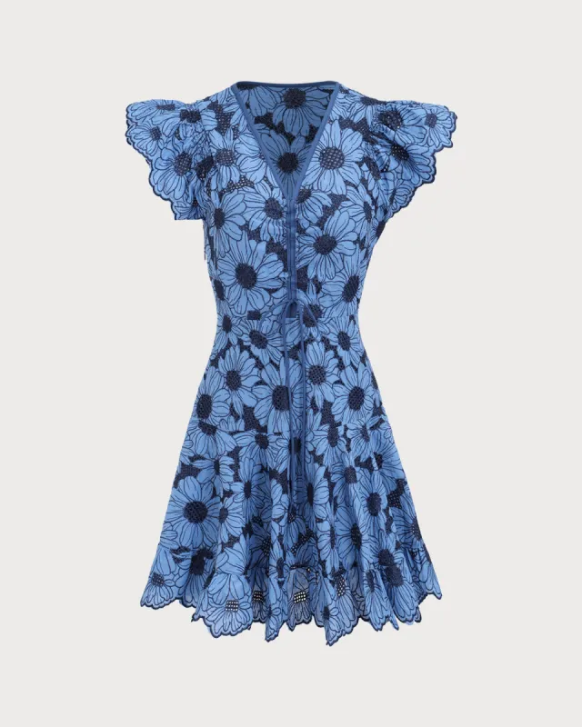 Women's Blue V-Neck Floral Mini Dress sold by rihoas