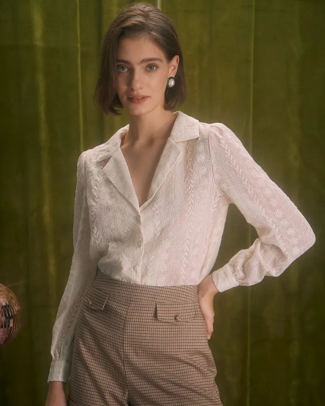 The Apricot Lapel Floral Embroidery Blouse sold by rihoas