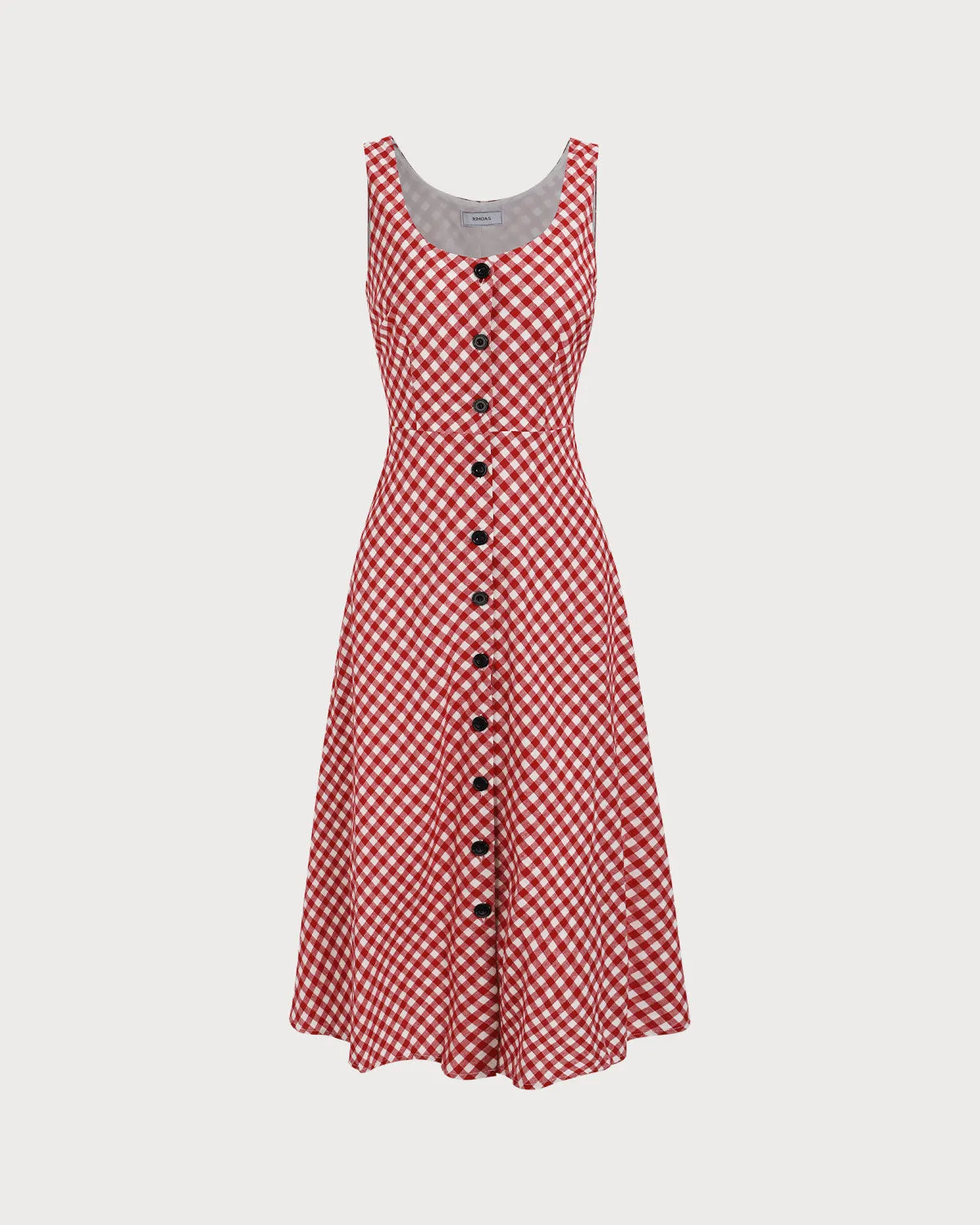 Women's Red U-Neck Plaid Midi Dress sold by rihoas product image thumbnail 5