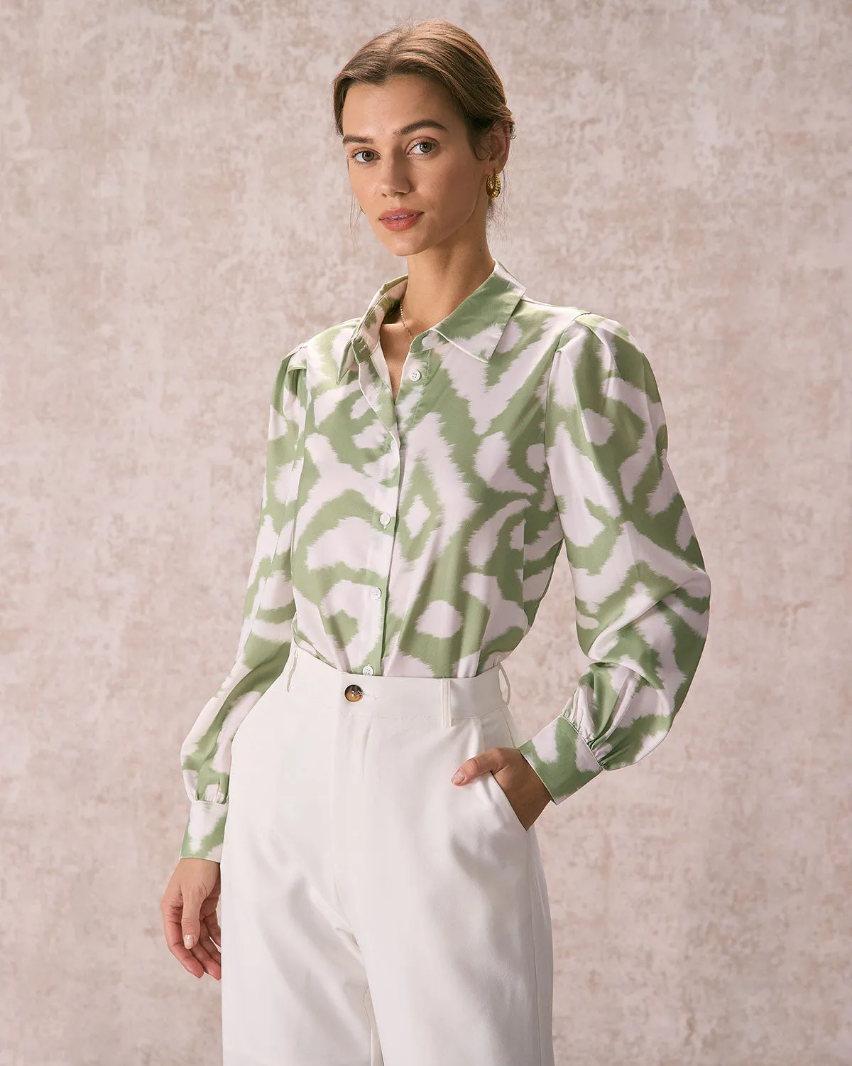The Green Abstract Print Button Up Shirt sold by rihoas product image thumbnail 4