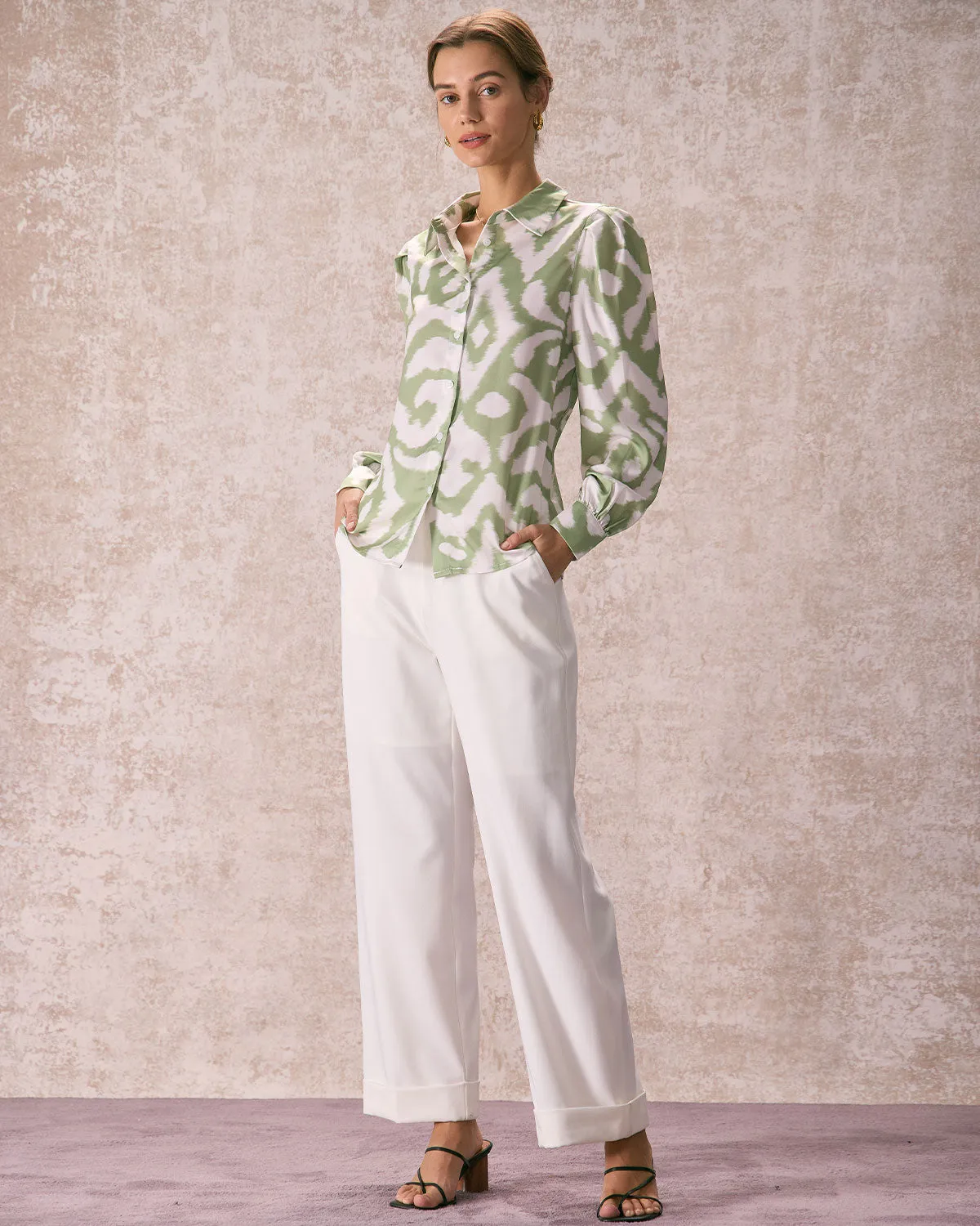 The Green Abstract Print Button Up Shirt sold by rihoas product image thumbnail 5