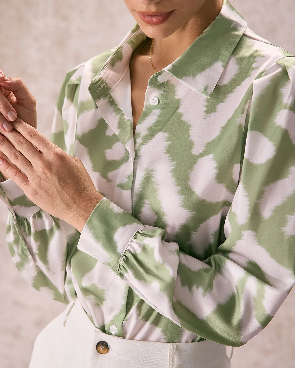 The Green Abstract Print Button Up Shirt sold by rihoas product image thumbnail 2