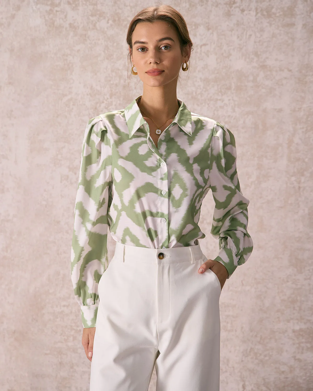 The Green Abstract Print Button Up Shirt sold by rihoas