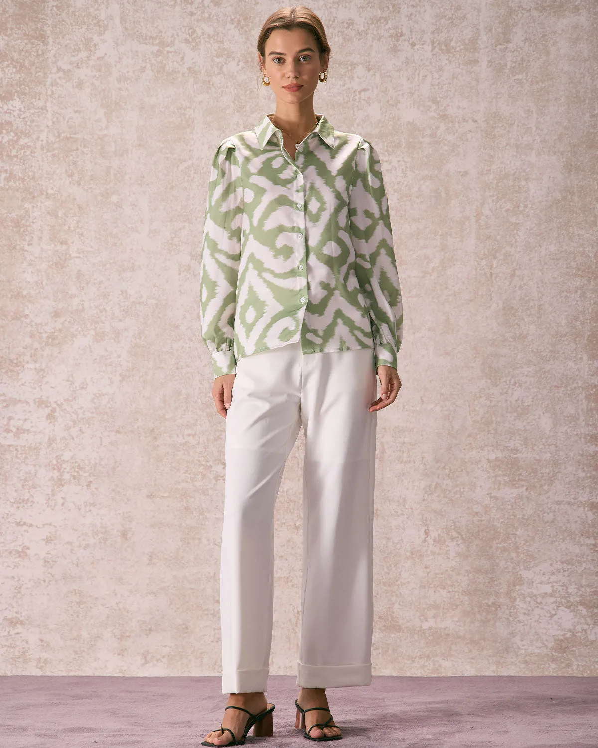 The Green Abstract Print Button Up Shirt sold by rihoas product image thumbnail 3