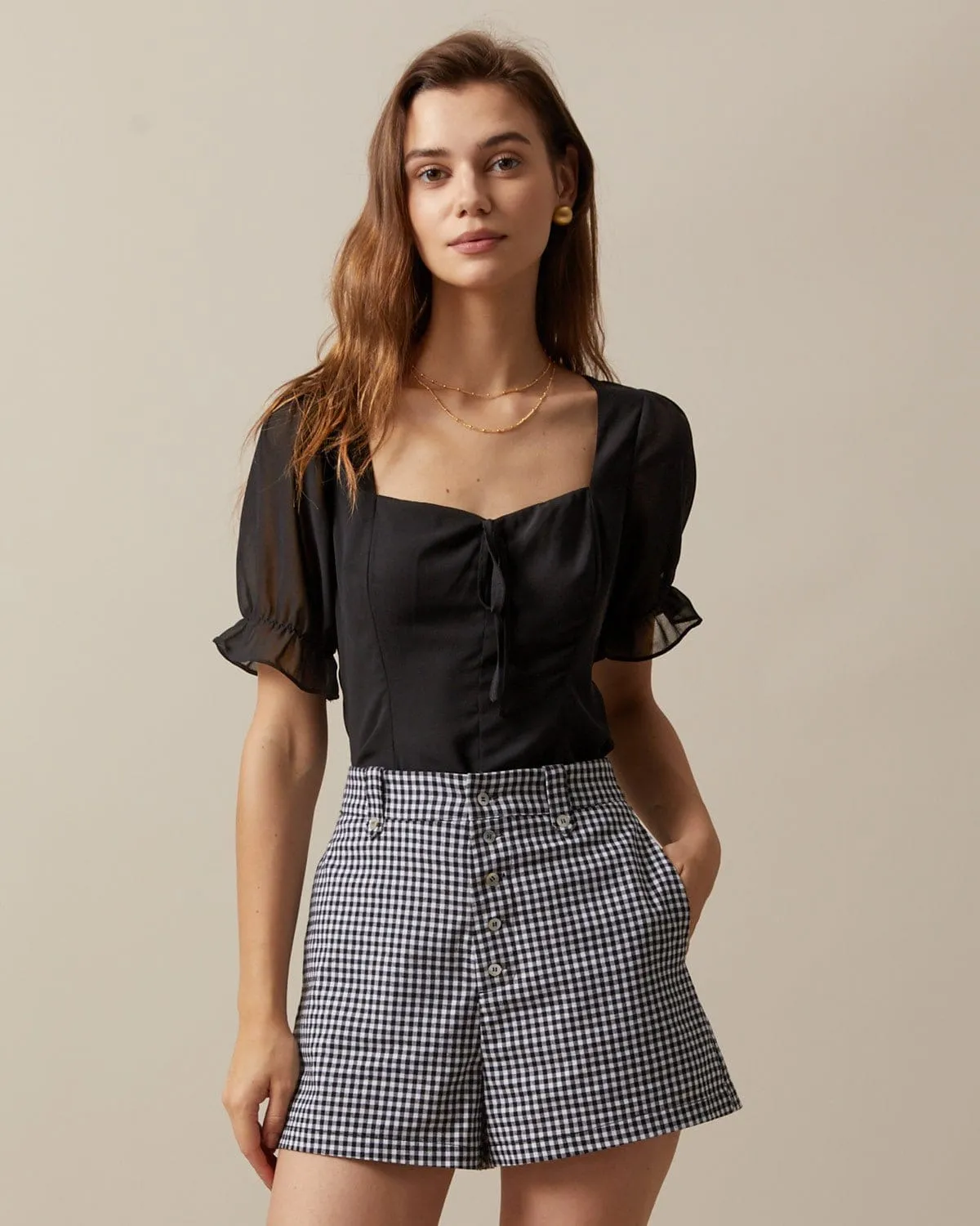 The Black Sweetheart Neck Puff Sleeve Sheer Blouse sold by rihoas