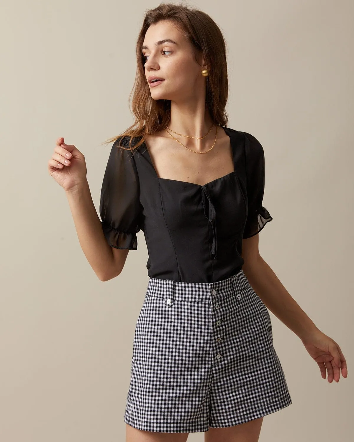 The Black Sweetheart Neck Puff Sleeve Sheer Blouse sold by rihoas product image thumbnail 2