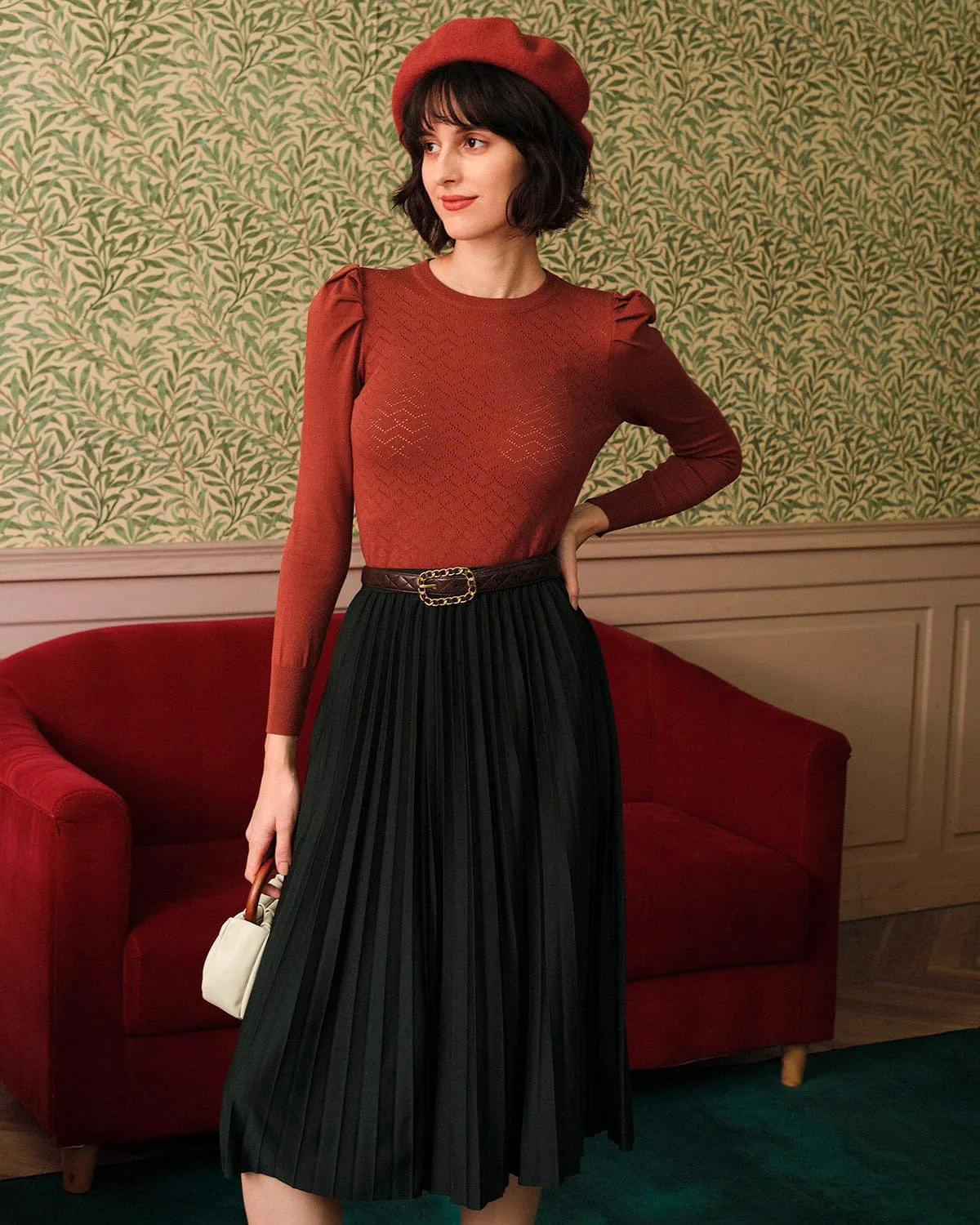 The Solid Puff Sleeve Slim-fitting Knit Top sold by rihoas product image thumbnail 3