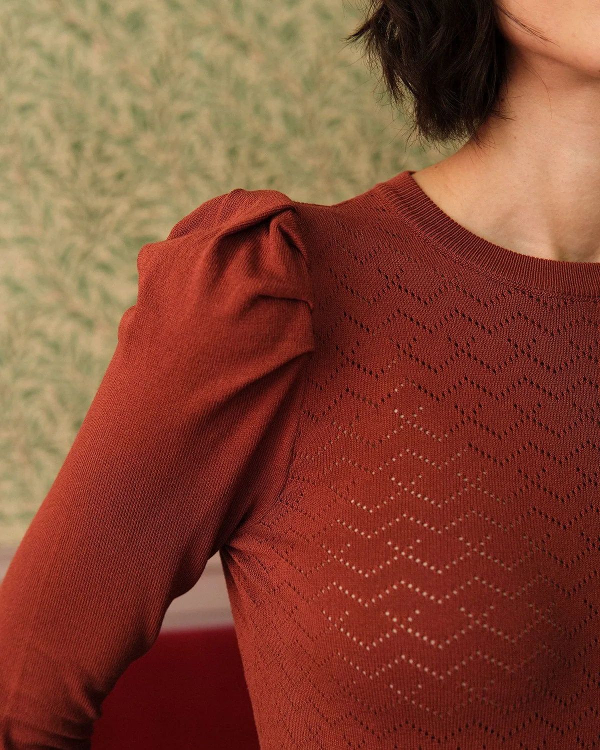 The Solid Puff Sleeve Slim-fitting Knit Top sold by rihoas product image thumbnail 2